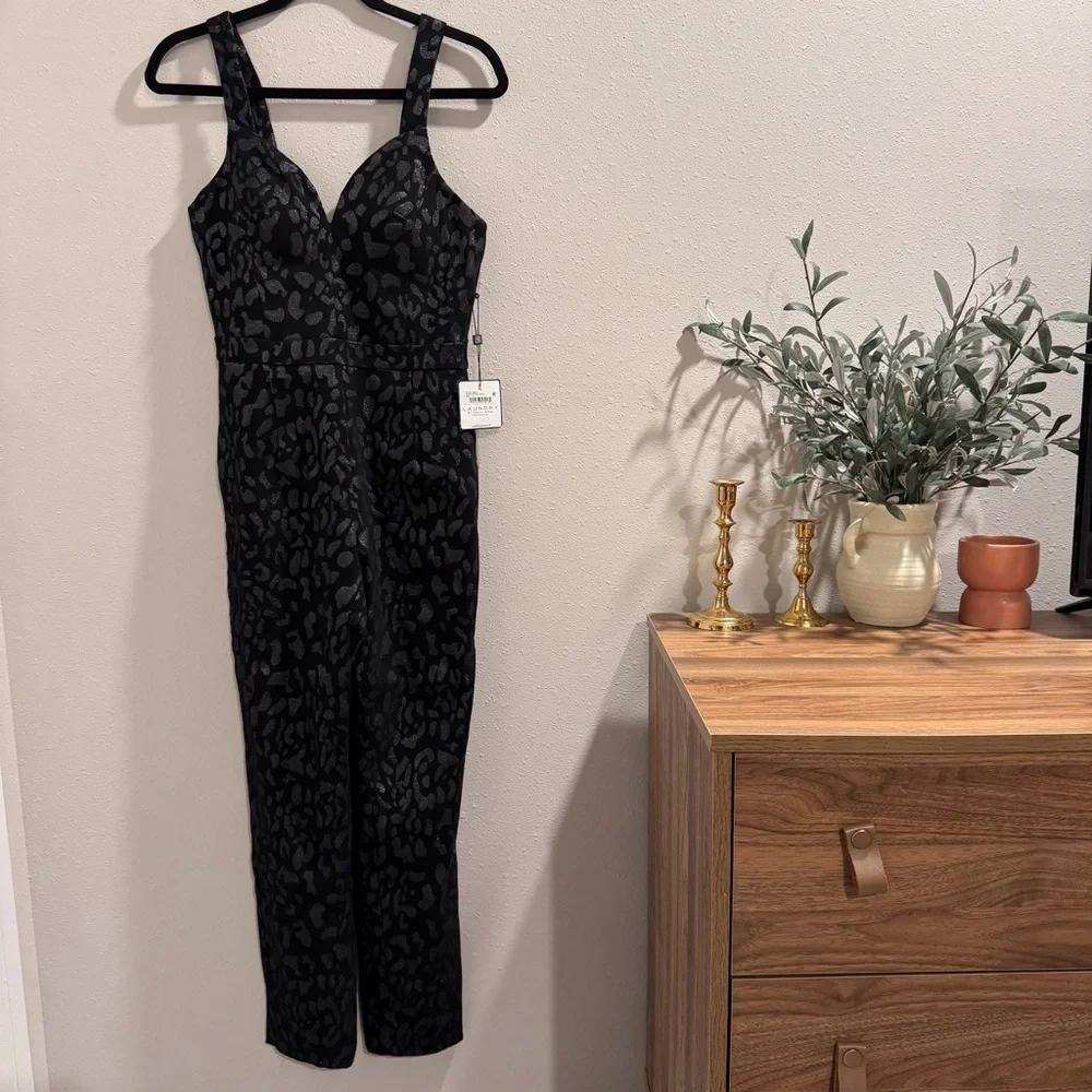 Laundry By Shelli Segal NWT Size 4 Gunmetal Animal Print Jumpsuit Cocktail Chic - Picture 1 of 6